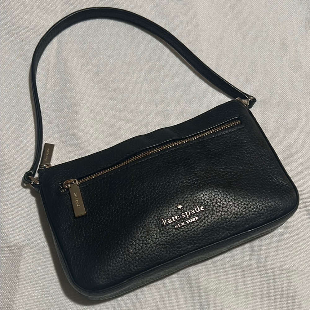 Kate Spade NY Leila Black Leather Wristlet Bag with Gold Hardware